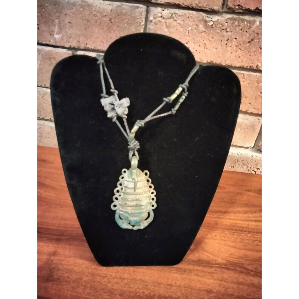 Crab Pendant Necklace Antique African Trade Bead Tribal Leather Goth Afrocentric